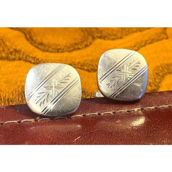 VTG Anson Silver tone Etched Cufflinks - Picture 1 of 3